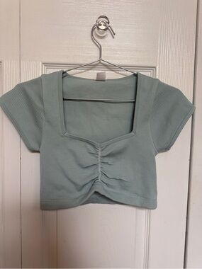 Gilly Hicks Ribbed Ruched Square Neck Crop Top - Sage Green
